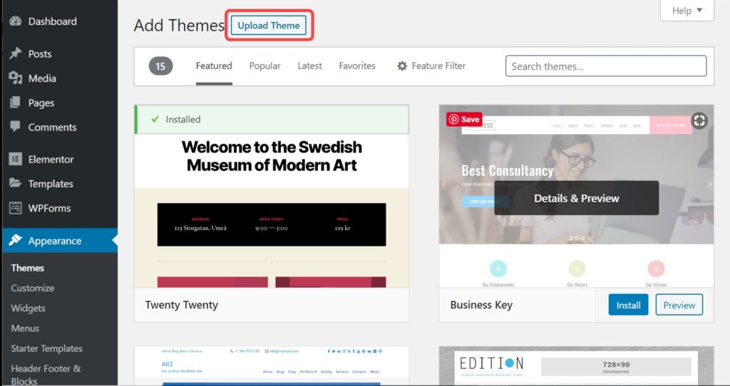 upload wordpress theme