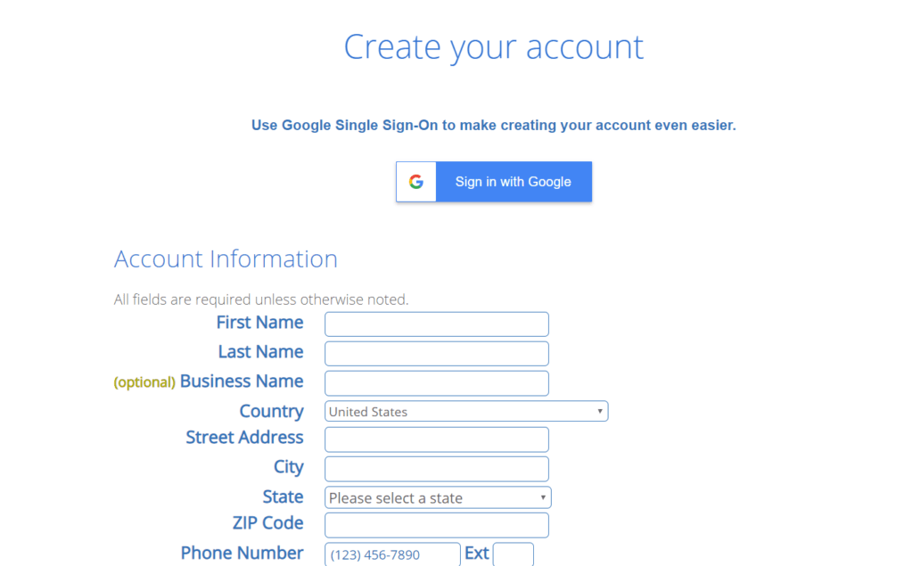 Bluehost Create Your Account