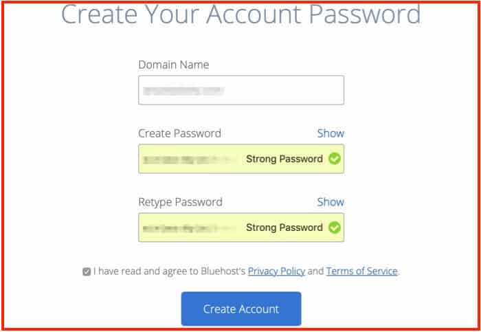 Bluehost setup a password