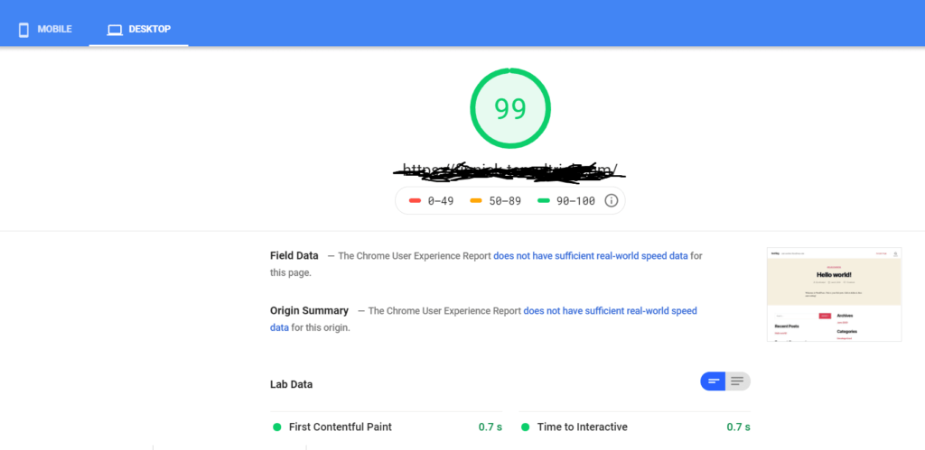 Templ Pagespeed Insight Desktop