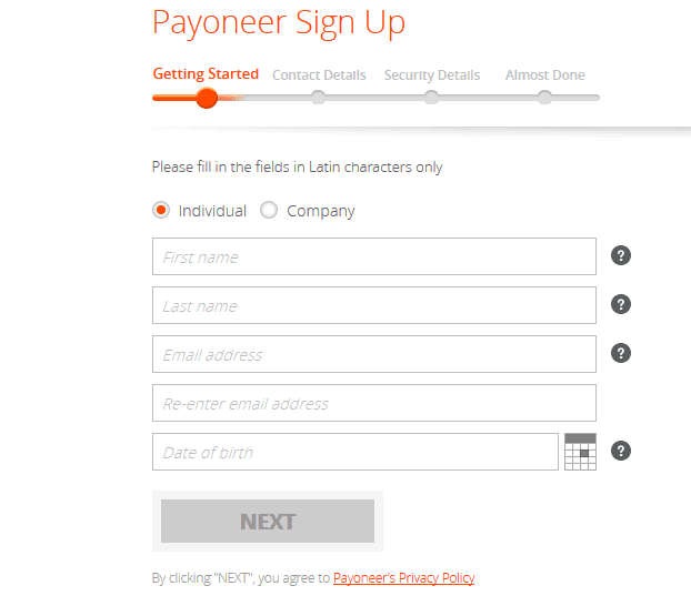 payoneer signup