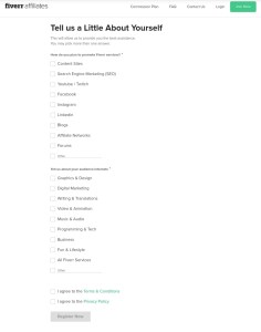 Fiverr Affliate Registration