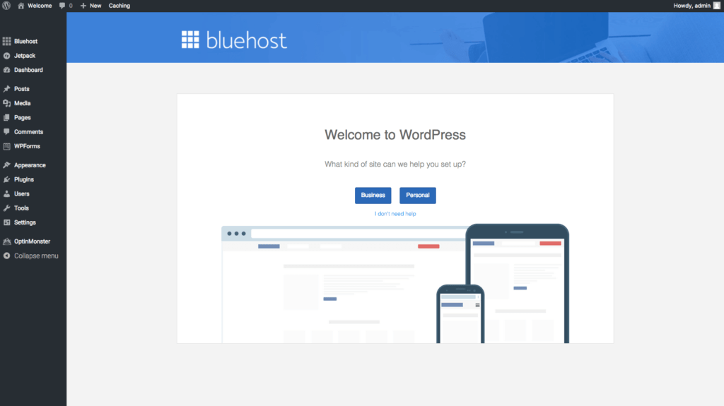 Wordpress Dashboard Bluehost